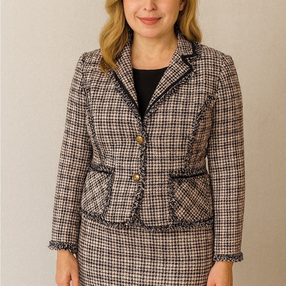 White House Black Market Houndstooth Blazer with Gold Accents